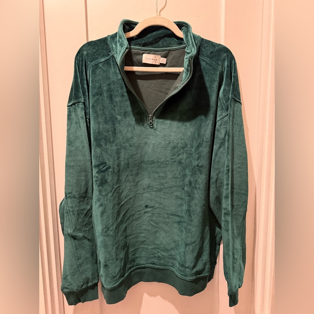 Topman Forest Green Quarter-Zip Pullover